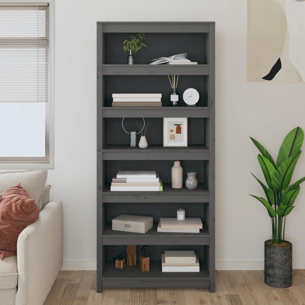 Book Cabinet Grey 80x35x183 cm Solid Wood Pine